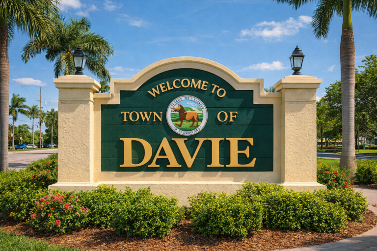 A side-by-side comparison of a peaceful Davie horse trail and a busy Florida highway representing the pros and cons of living in Davie.