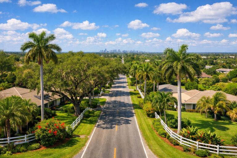 Davie Florida Commute to Miami — Davie Florida aerial photo with palm and oak canopy 2026