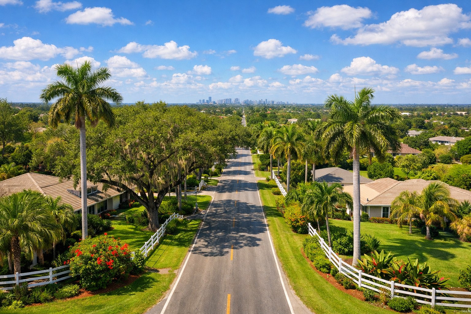Davie Florida Commute to Miami — Davie Florida aerial photo with palm and oak canopy 2026