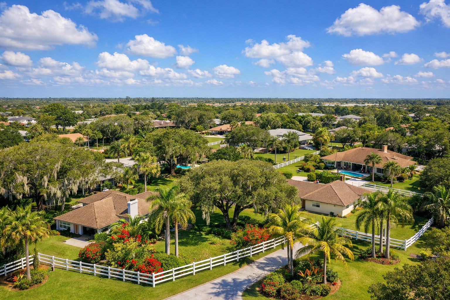 Davie Florida Home Values: What the 2026 Market Data Actually Shows — Davie Florida aerial photo with palm and oak canopy 2026