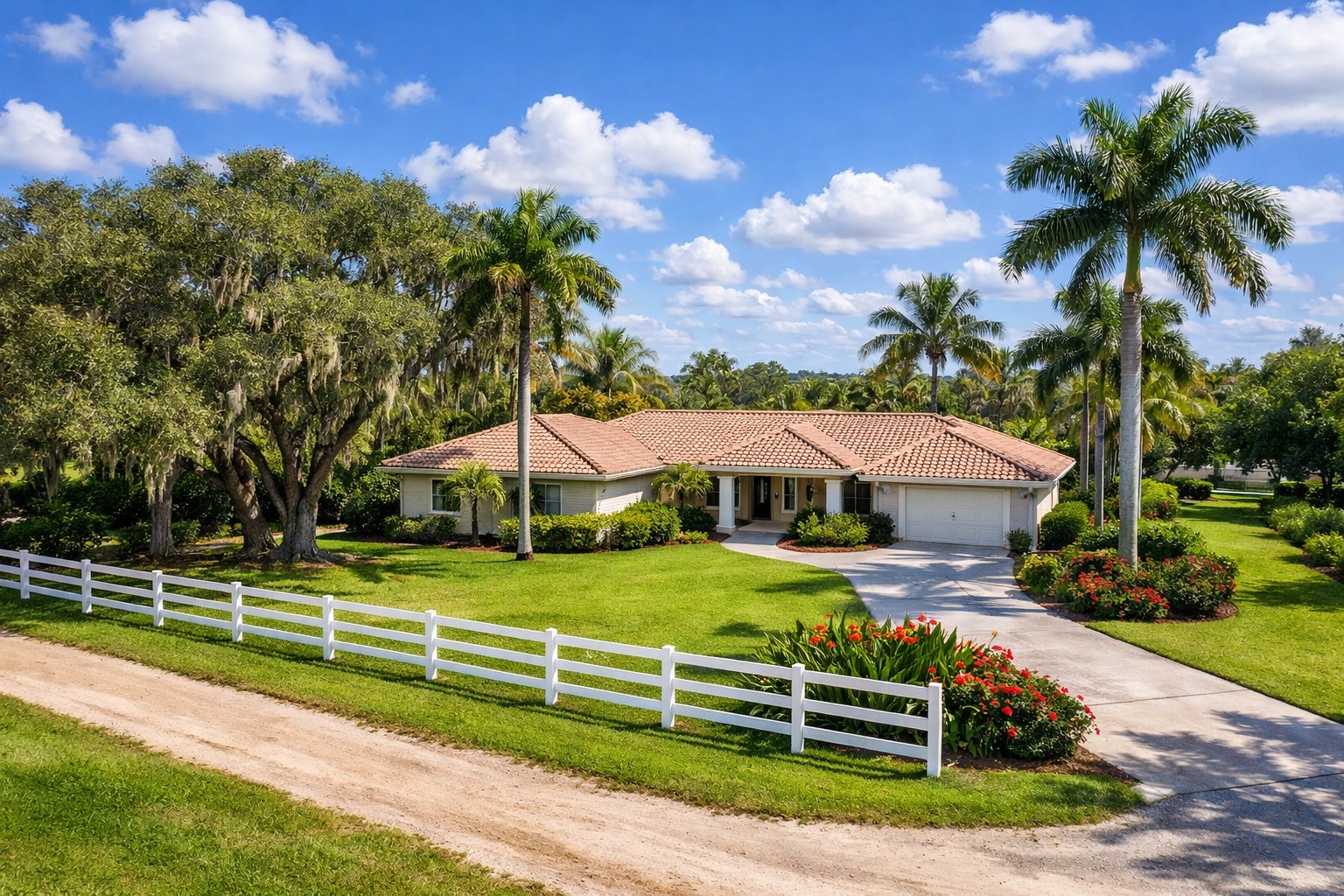 Davie Florida ranch home with palm and oak canopy where new homeowners file Florida homestead exemption to save on property tax 2026