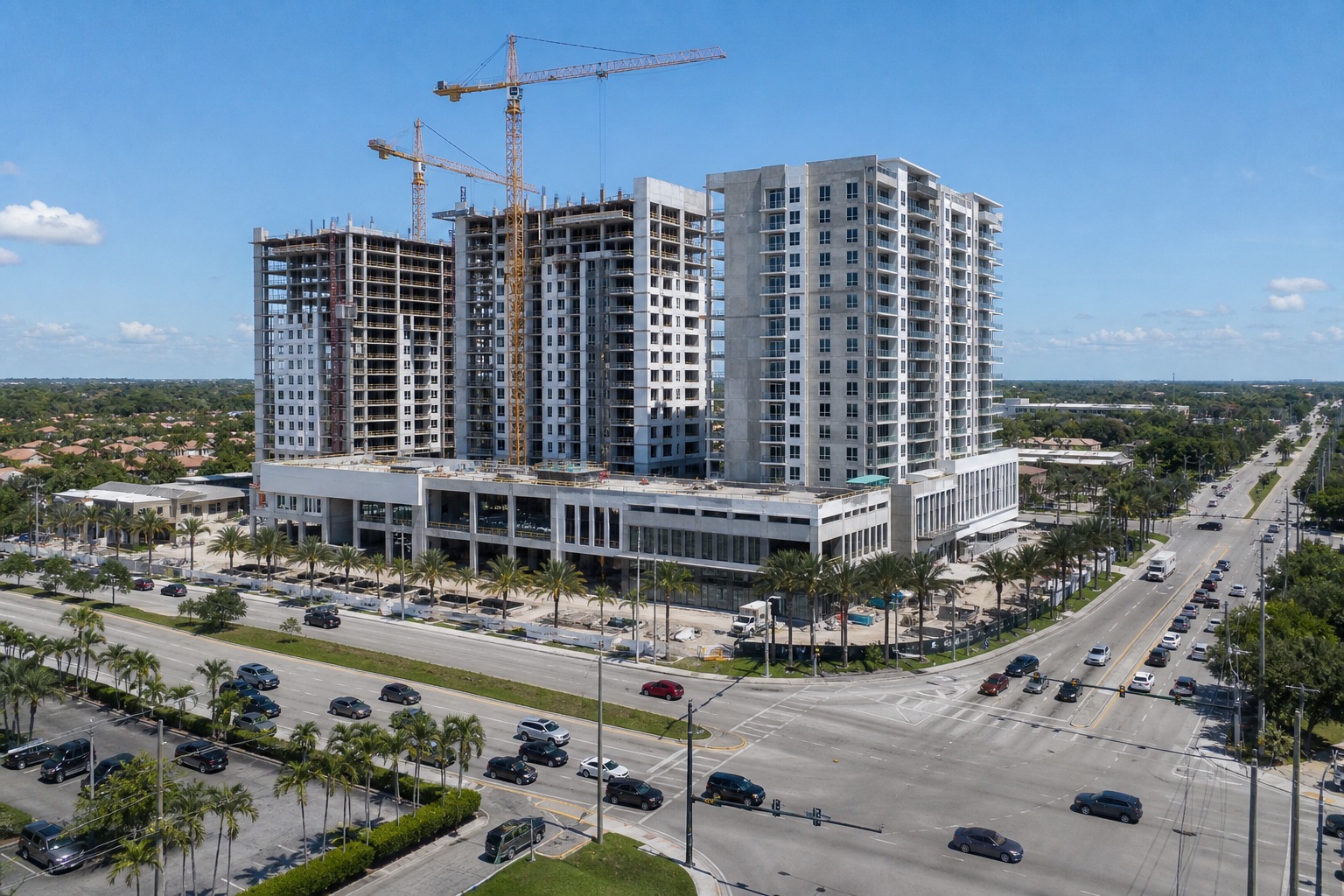 Construction of a large apartment and retail development at Griffin Road and State Road 7 in eastern Davie Florida