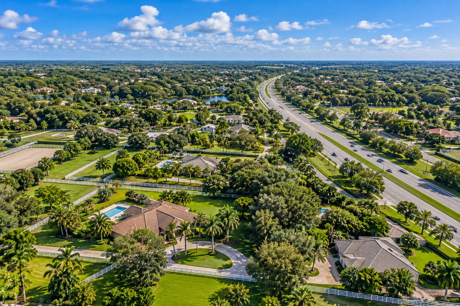 Aerial view of a Davie Florida single family neighborhood with highway access toward Miami and Fort Lauderdale 2026